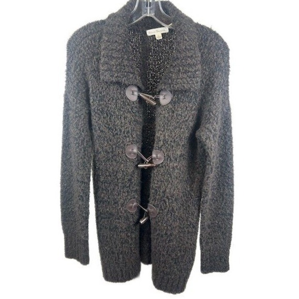 Susan Bristol Cardigan Women's Size Large Gray Knit Toggle Shawl Collar Sweater